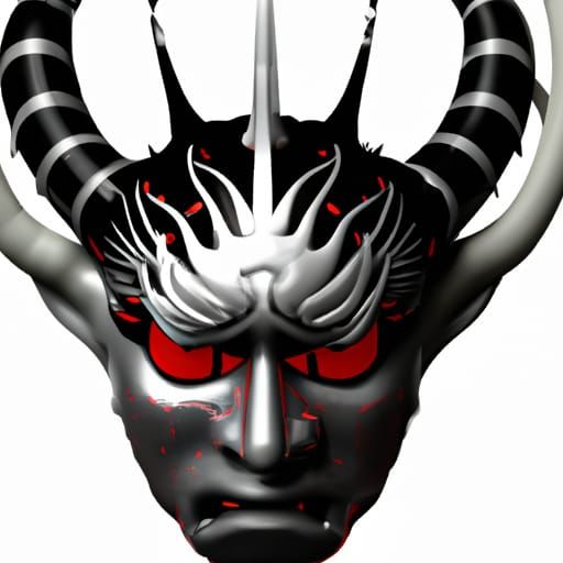 Hyperdetailed Black Oni Mask in Dark Fantasy Style