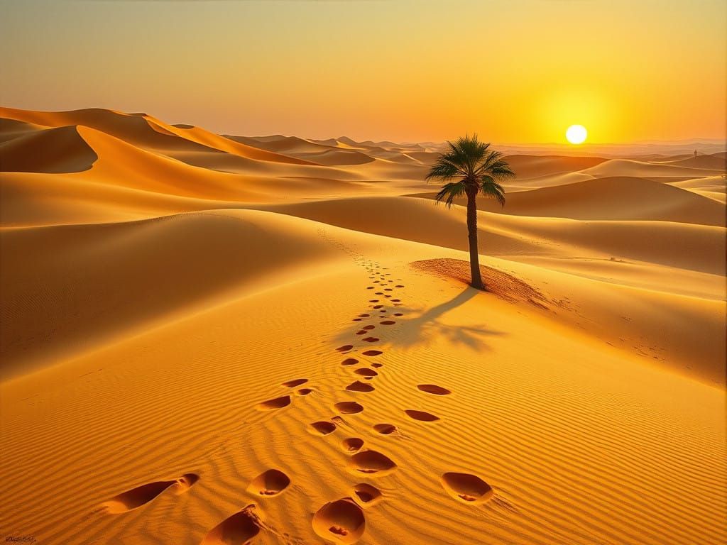 Vast Desert Landscape at Twilight in Heavy Impasto Style