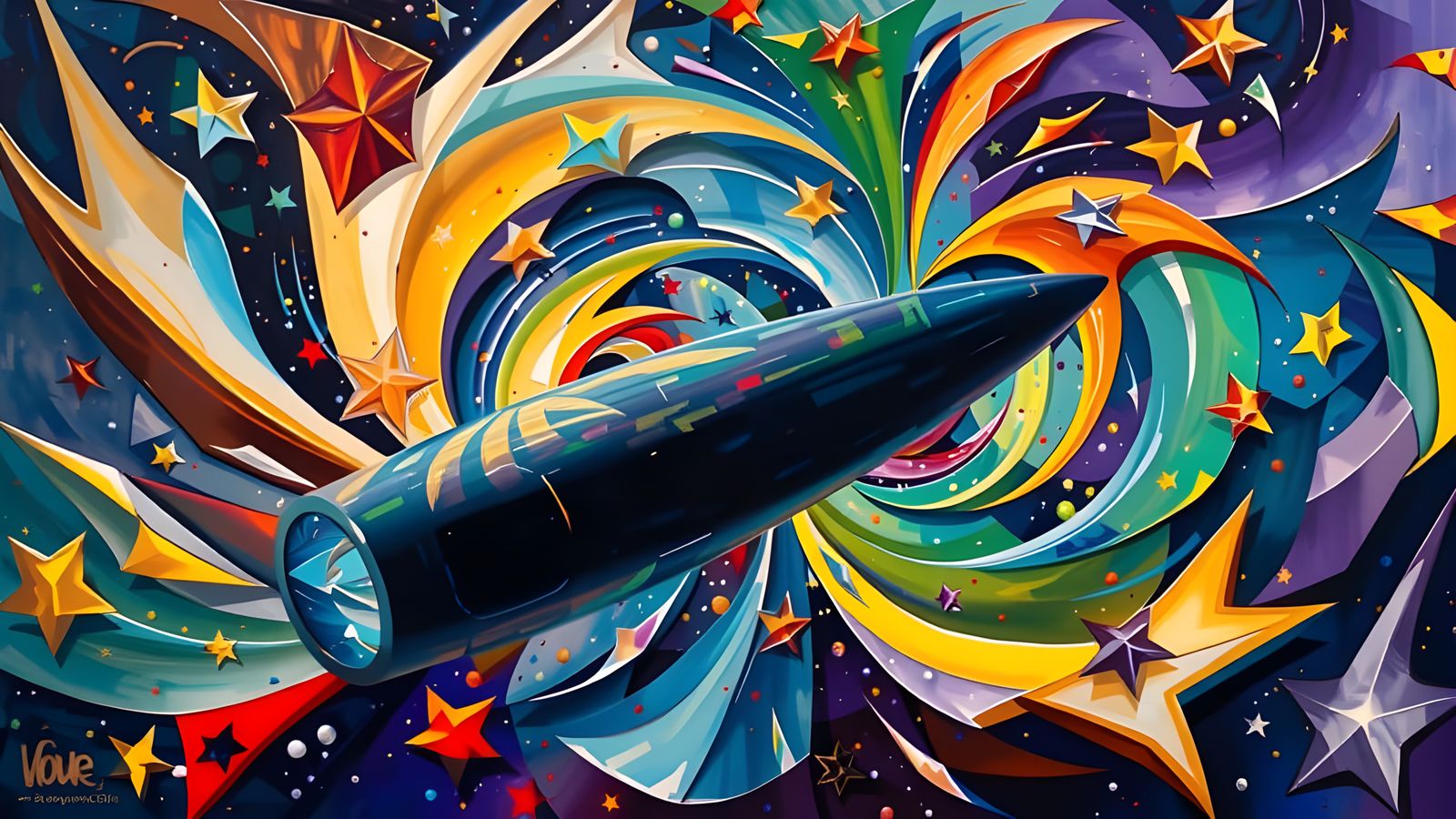 Reflective Cylinder Mirrors Cosmic Starscape in Impasto Styl...