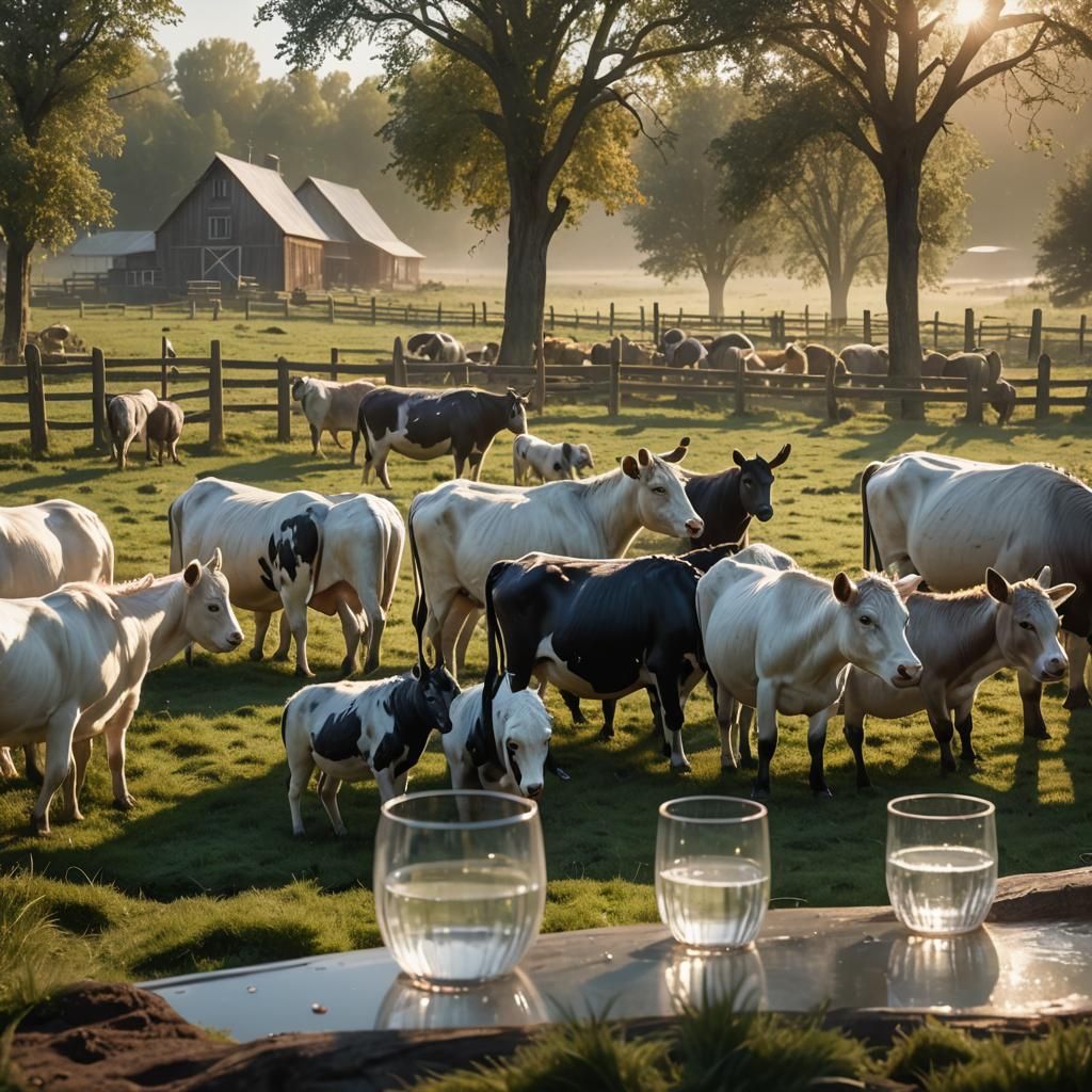 Surreal Glass Farm with Crystalline Animals