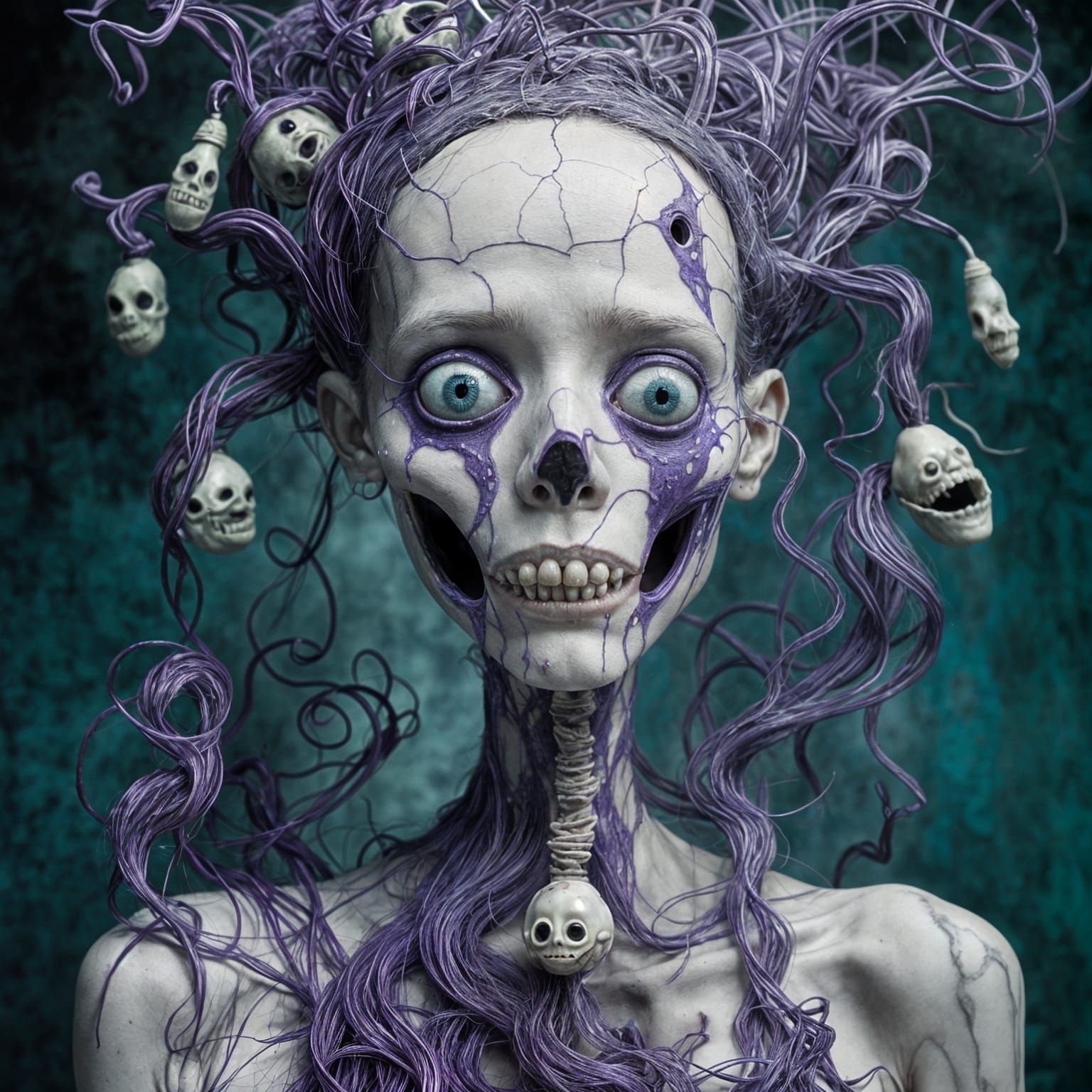 Grotesque Surreal Portrait With Porcelain Skin and Lantern M...