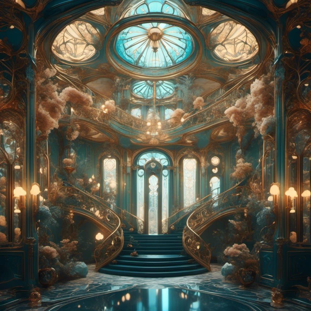 Art Nouveau Architectural Fantasy with Fine Details