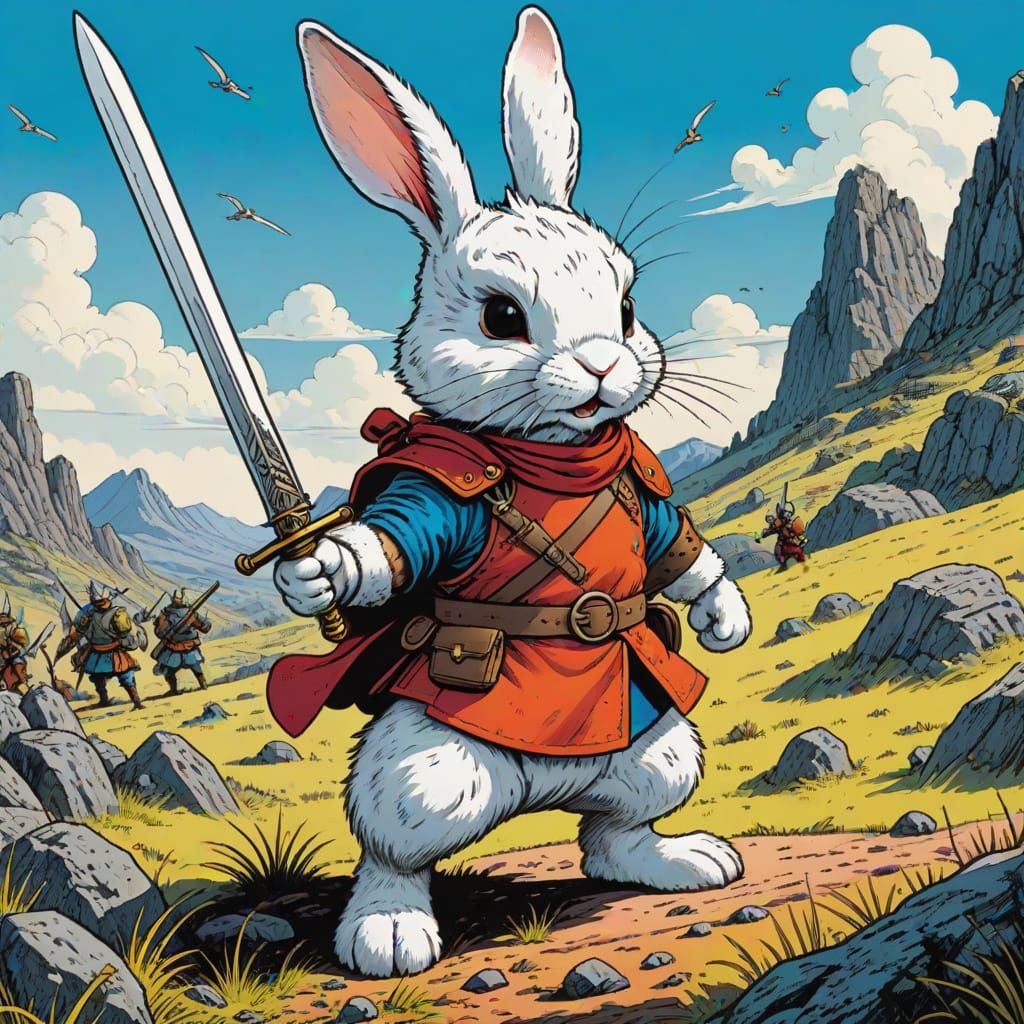 Fierce Bunny Warrior in Pen and Ink Style