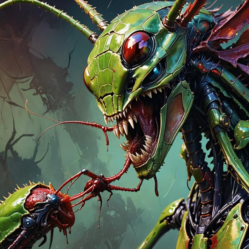 Mantis Feast: A Macabre Oil Painting in 8K