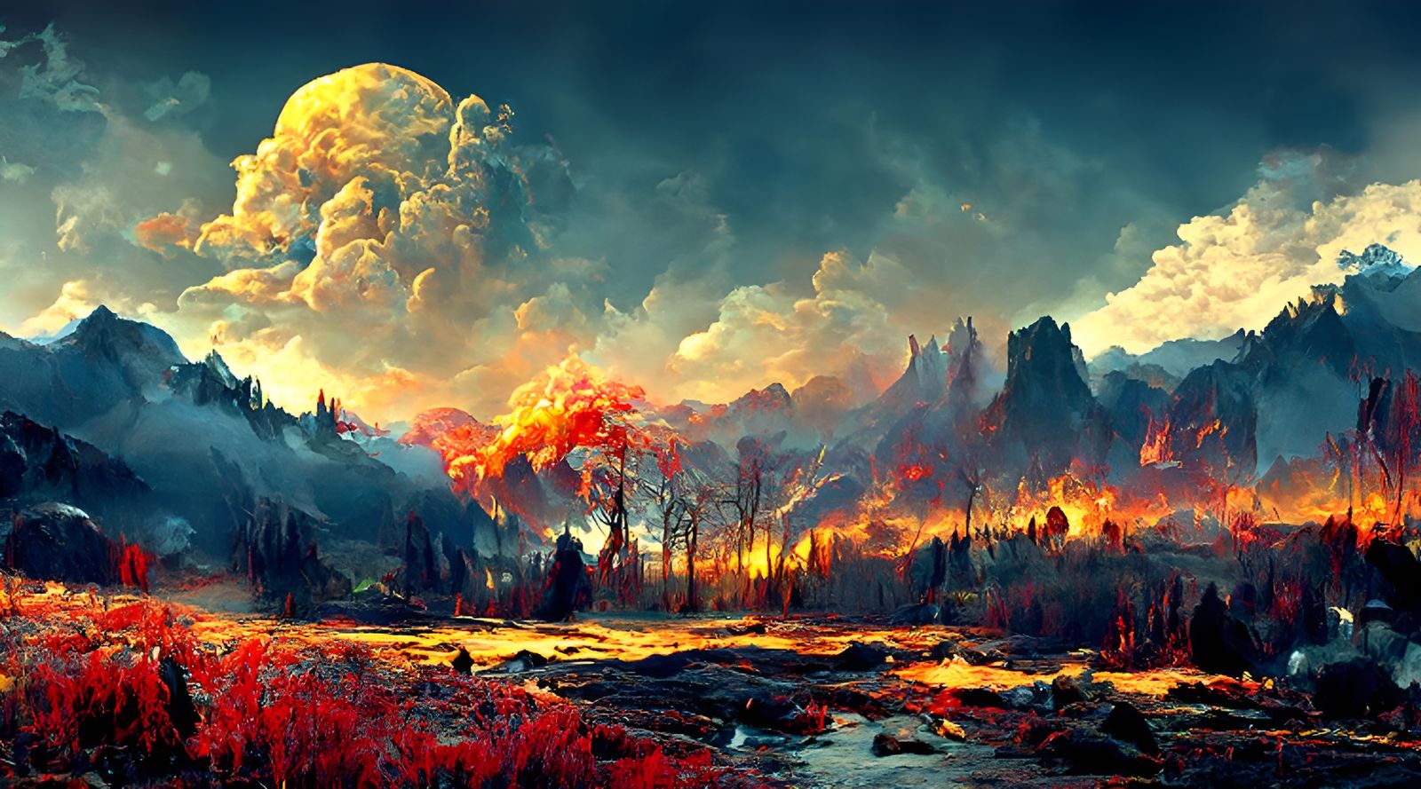 Inferno: A Forest Fire Landscape Painting