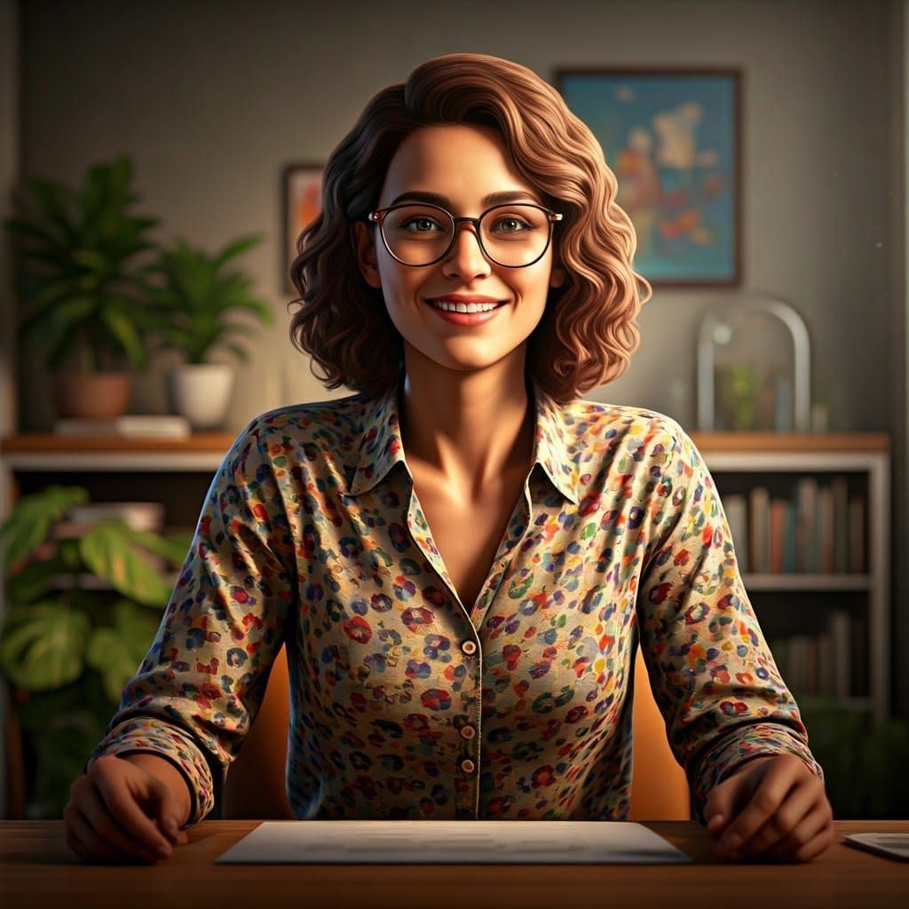 Joyful Psychologist in Art Nouveau Style Office