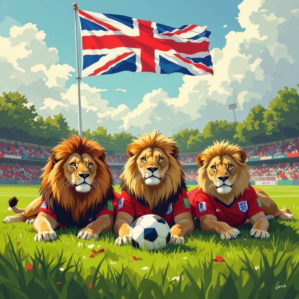 Lionesses Relax on Football Pitch with England Flag