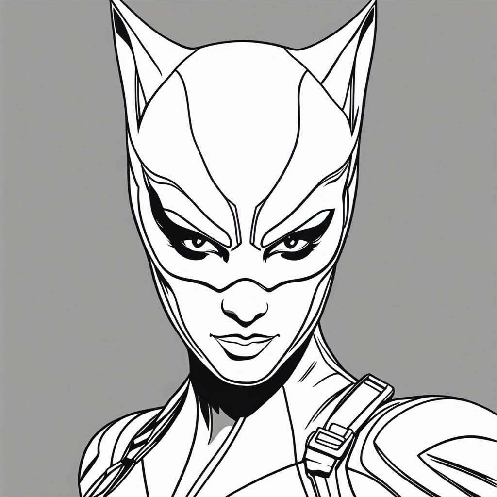 Minimalist Single-Line Drawing of Catwoman