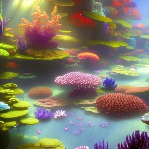 Holographic Damsel Fish Among Corals, 3D Digital Art