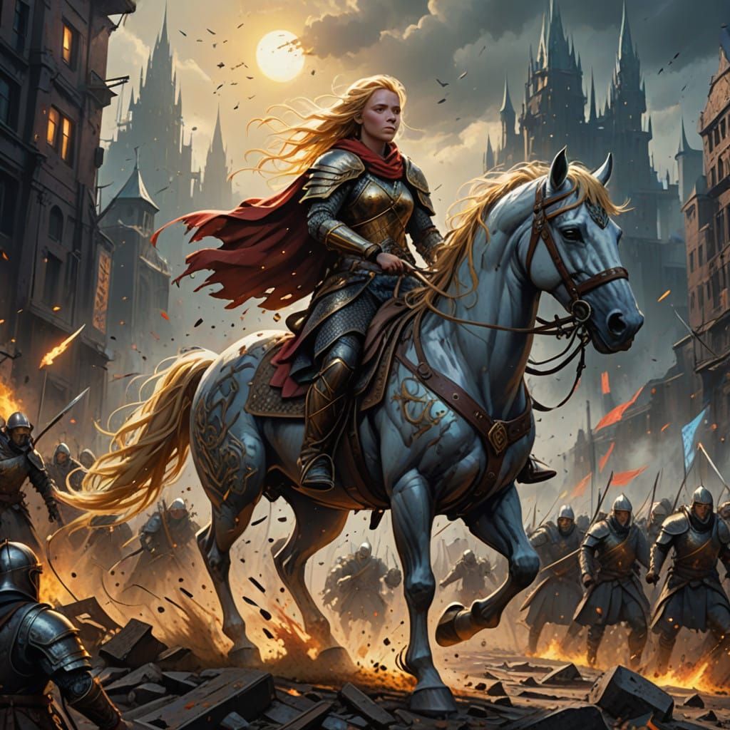 Heroic Shield Maiden Rides into Battle in Vibrant Graffiti S...