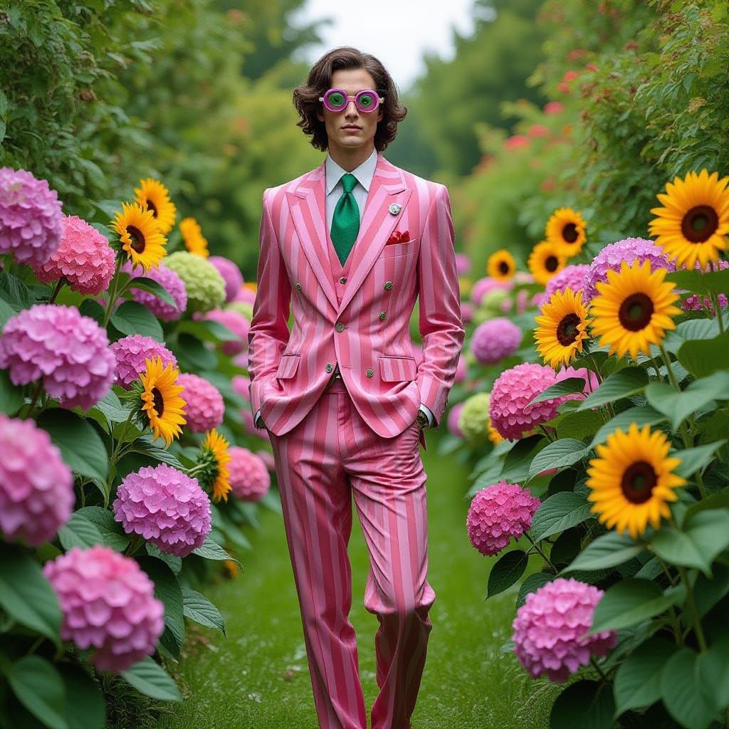 Elegant Gentleman in Whimsical Garden