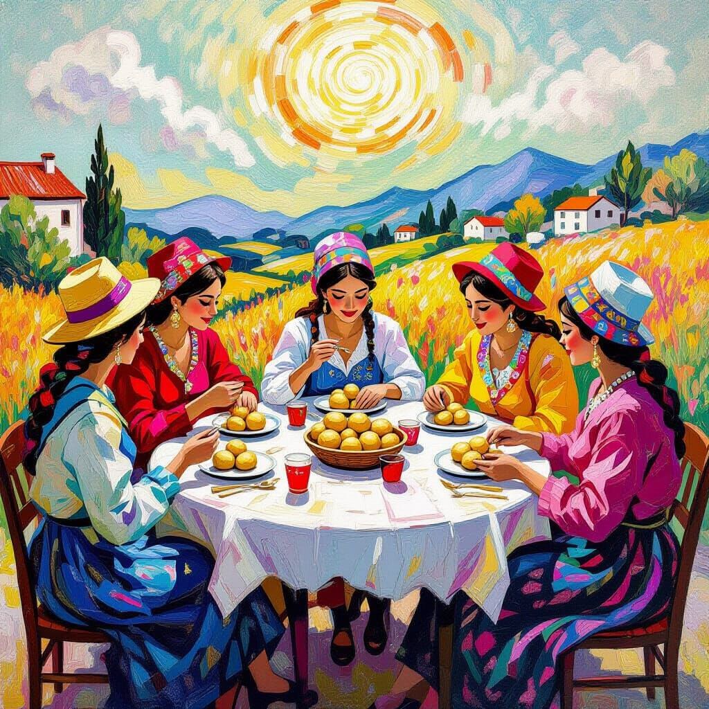 Potato Eaters in Lisa Frank Rainbow Glitter Style