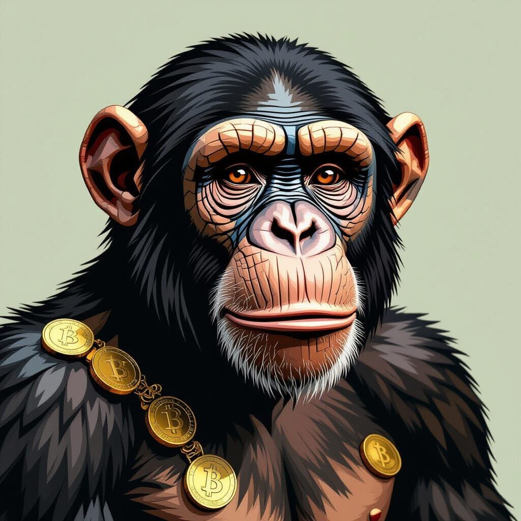 Chimpanzee Coin Sculpture in Metallic Art Style