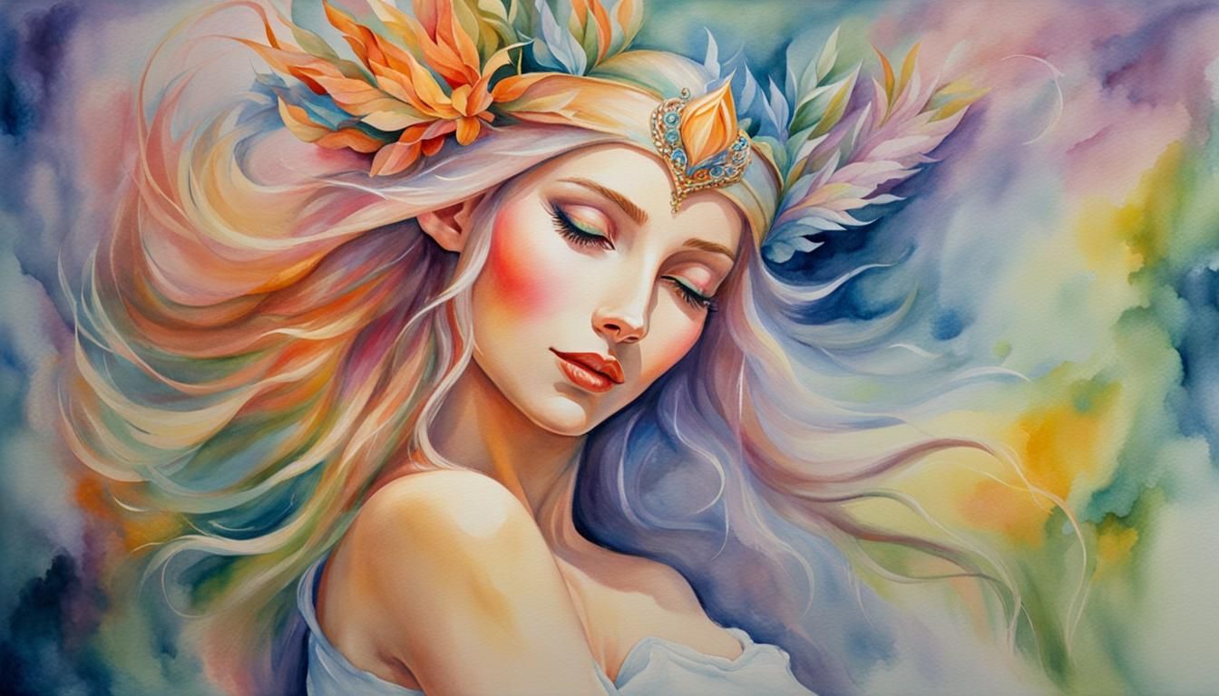 Elf Woman's Inspiring Dance of Love in Watercolor