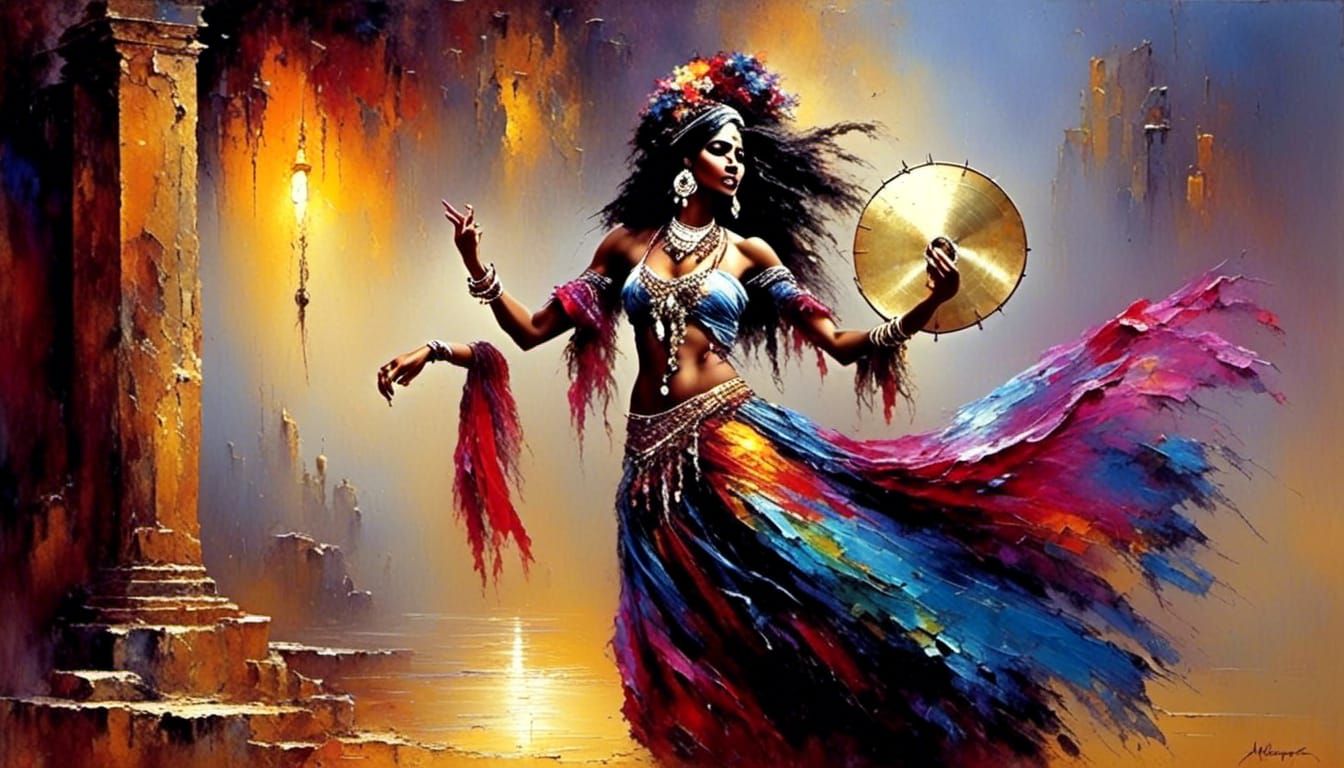 Gypsy Dancer at Discotheque in Digital Art Style