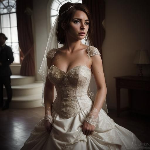 Bride in Dreadnaught Wedding Dress: Hyperrealistic Detail