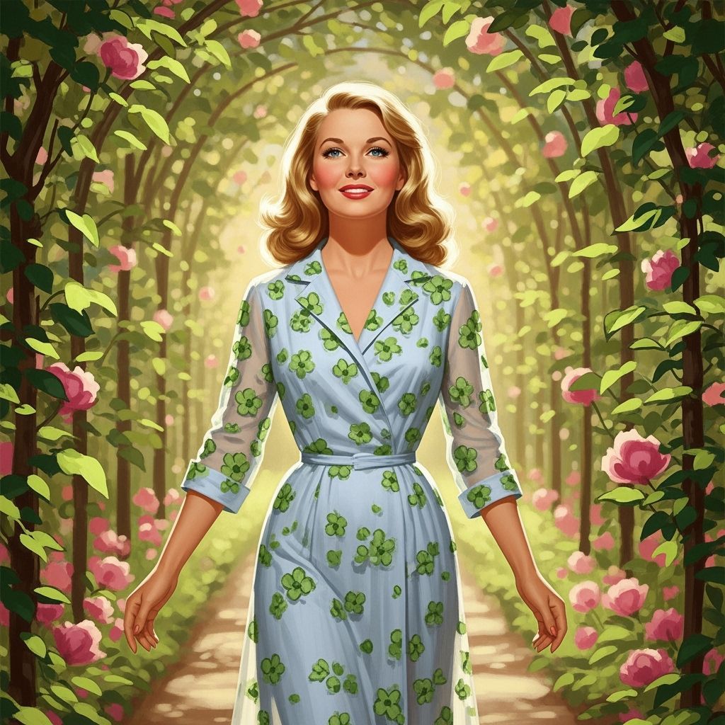 Blonde Woman in Floral Dress Walking in Garden