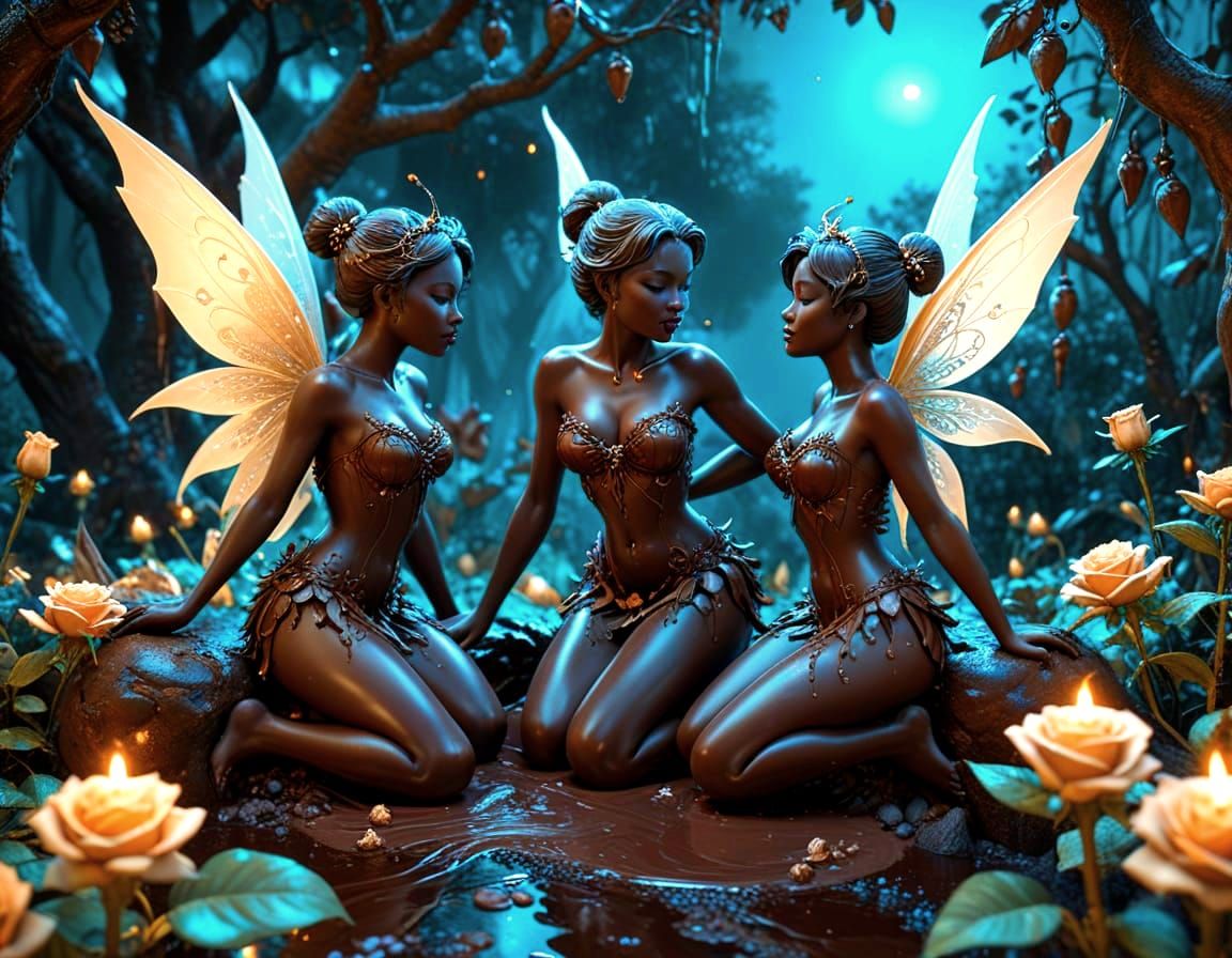 Chocolate Fairies in a Chocolate Garden, Graphite Pencil Art