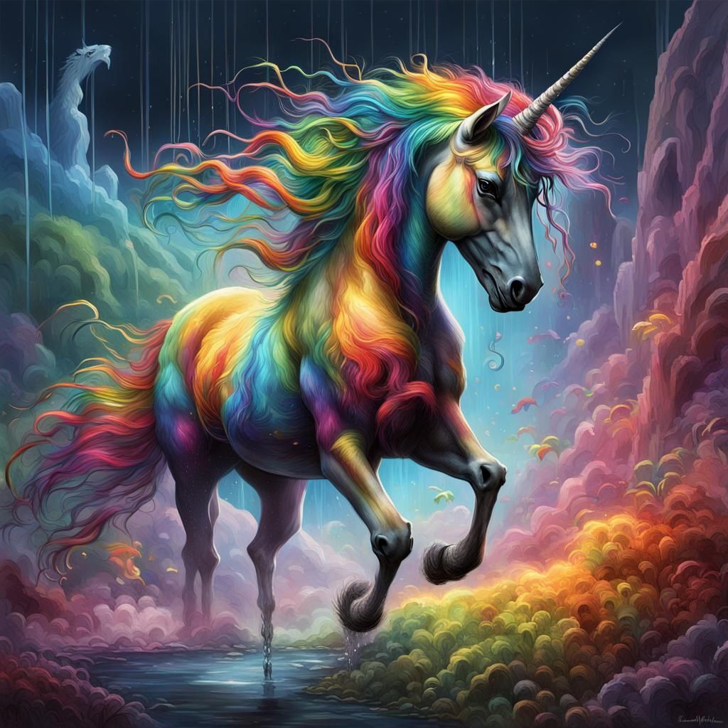 Rainbow Worms Devouring Unicorn: Fantasy Concept Art
