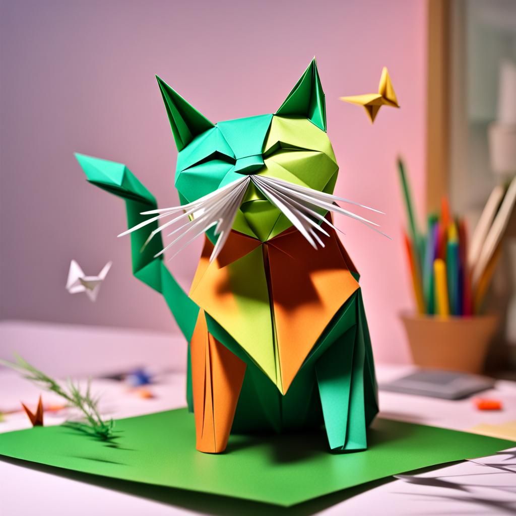 Cute Origami Cat on Messy Desk