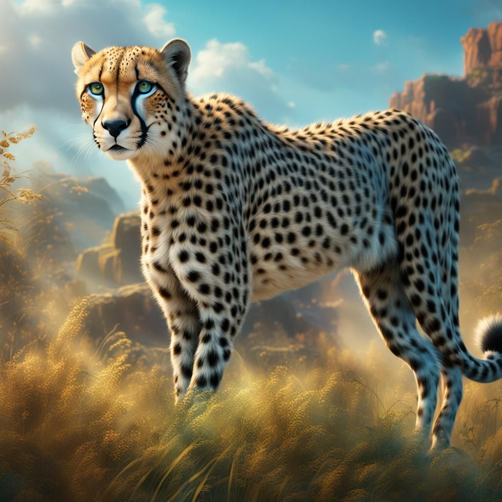 Cheetah Gazelle Hybrid with Heterochromia: Detailed Matte Pa...