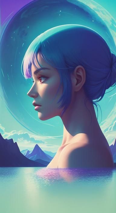 Anime Style Double Exposure: Teletubby on Alien Planet