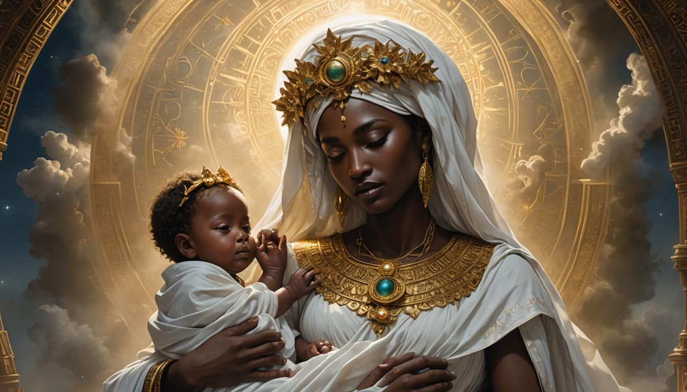 Nubian Madonna and Child in Ethereal Fantasy Style