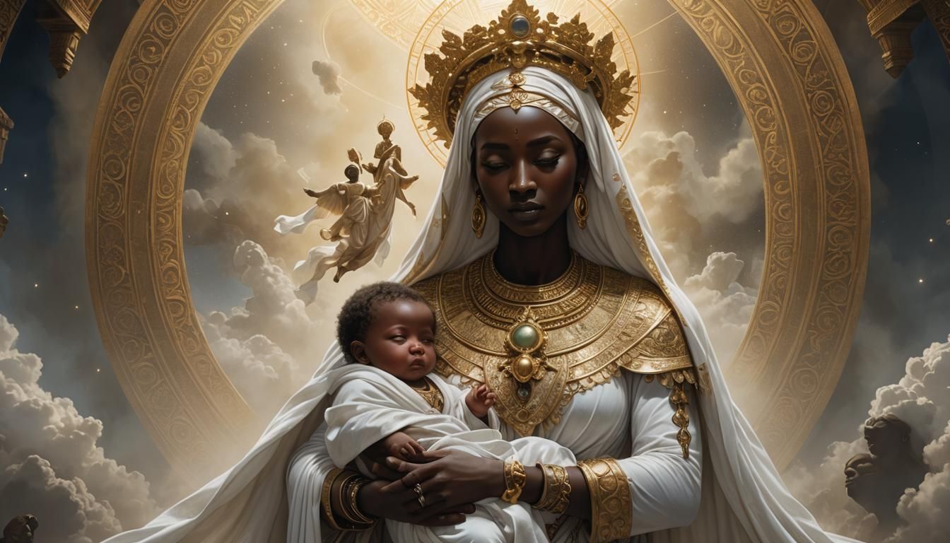 Nubian Madonna and Child in Ethereal Style