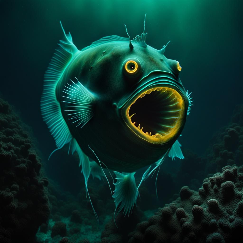 Bioluminescent Anglerfish in Deep Sea Abyss