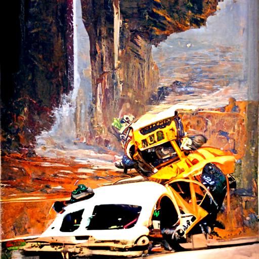 Car Crash Oil Painting by James Gurney