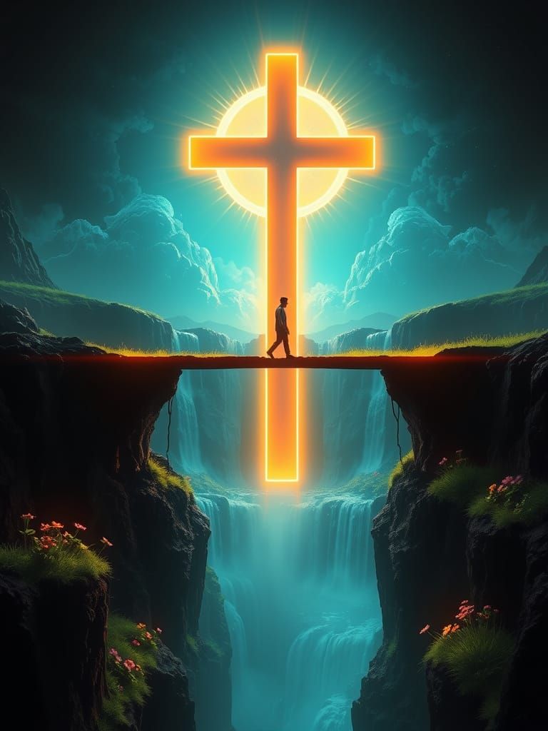 Neon Cross Bridge in Cyberpunk Style