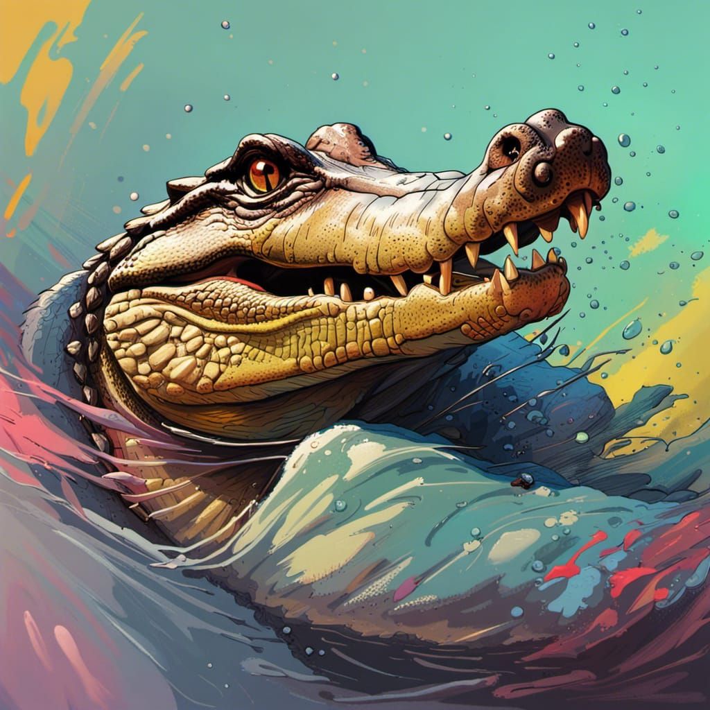 Hyperrealistic Crocodile Portrait in Splash Art Style