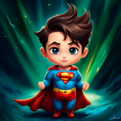 Adorable Chibi Superman in Polychromatic Splash Art
