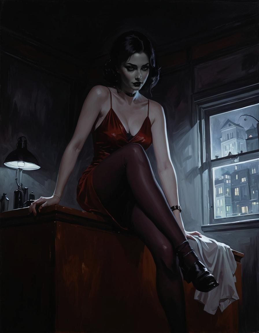 Noir Night Painting of Secrets and Danger