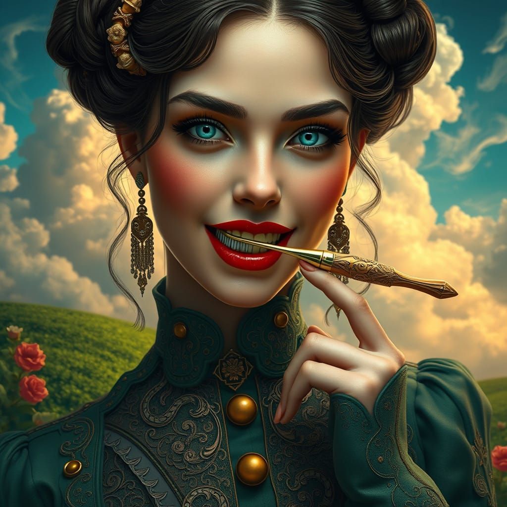 Elegant Victorian Lady in Dreamlike Landscape