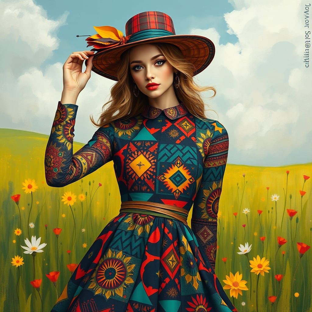 Whimsical Woman in Geometrical Fantasy