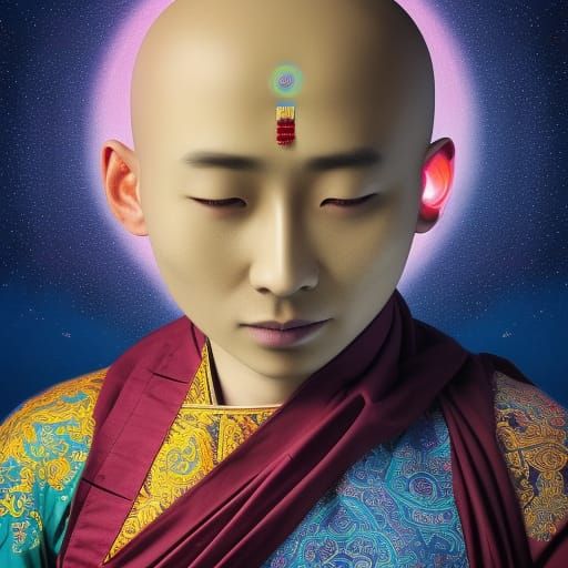 AI Rinpoche Guiding Technological Singularity in Biopunk