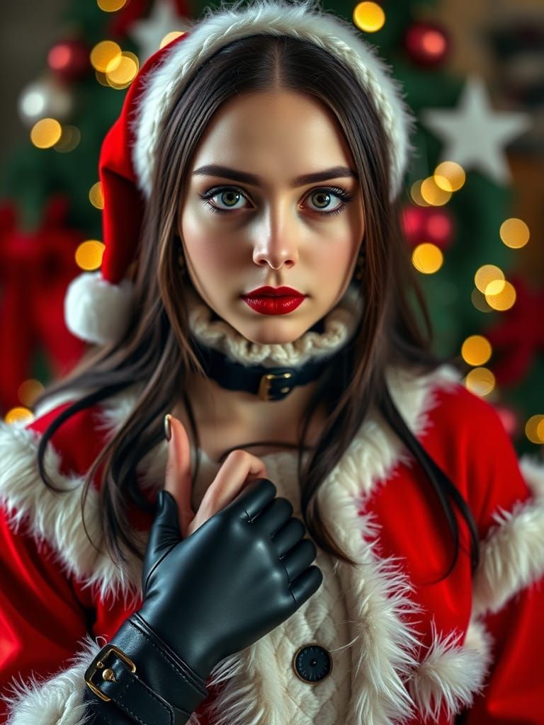 Gothic Wednesday Addams in Elegant Christmas Santa Attire