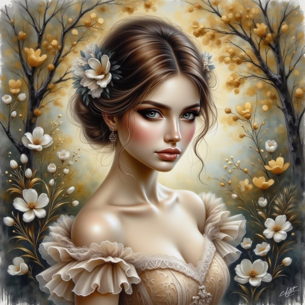 Enchanting White Goddess in Serene Landscape