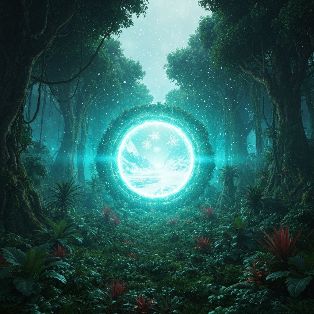 Lush Jungle Portal to Snowy Winter World