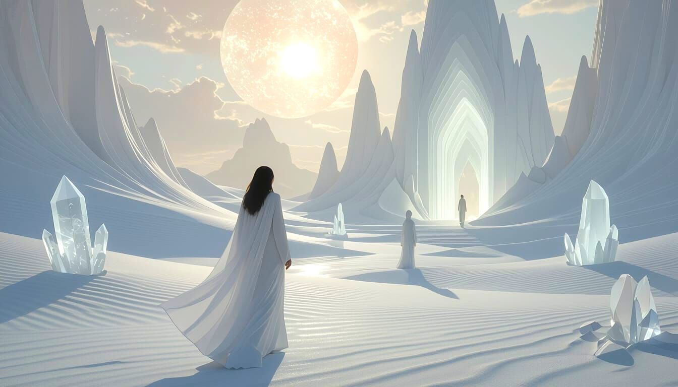 Ethereal White Dreamscape with Crystal Dunes