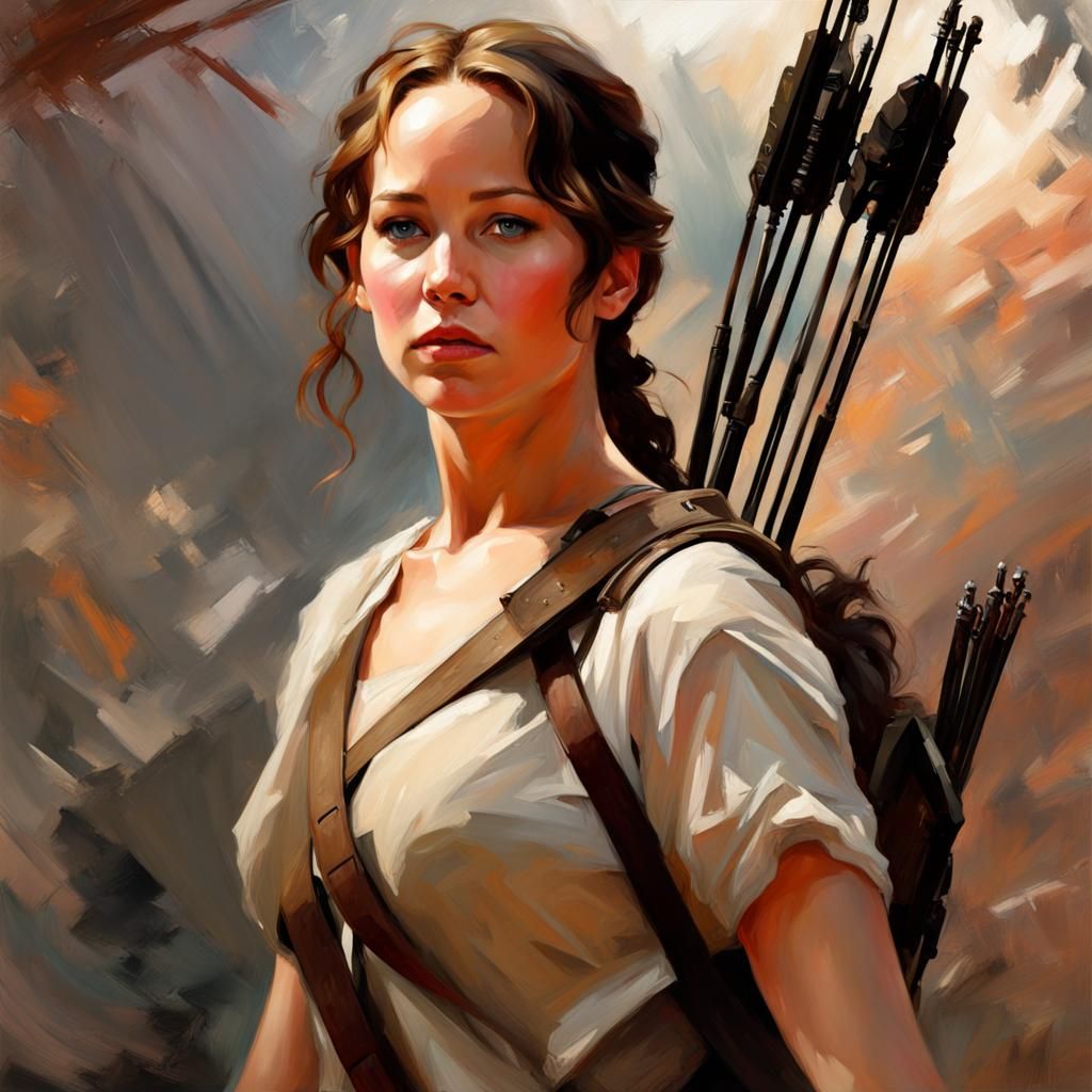 Katniss Everdeen Portrait in Oil Painting Style