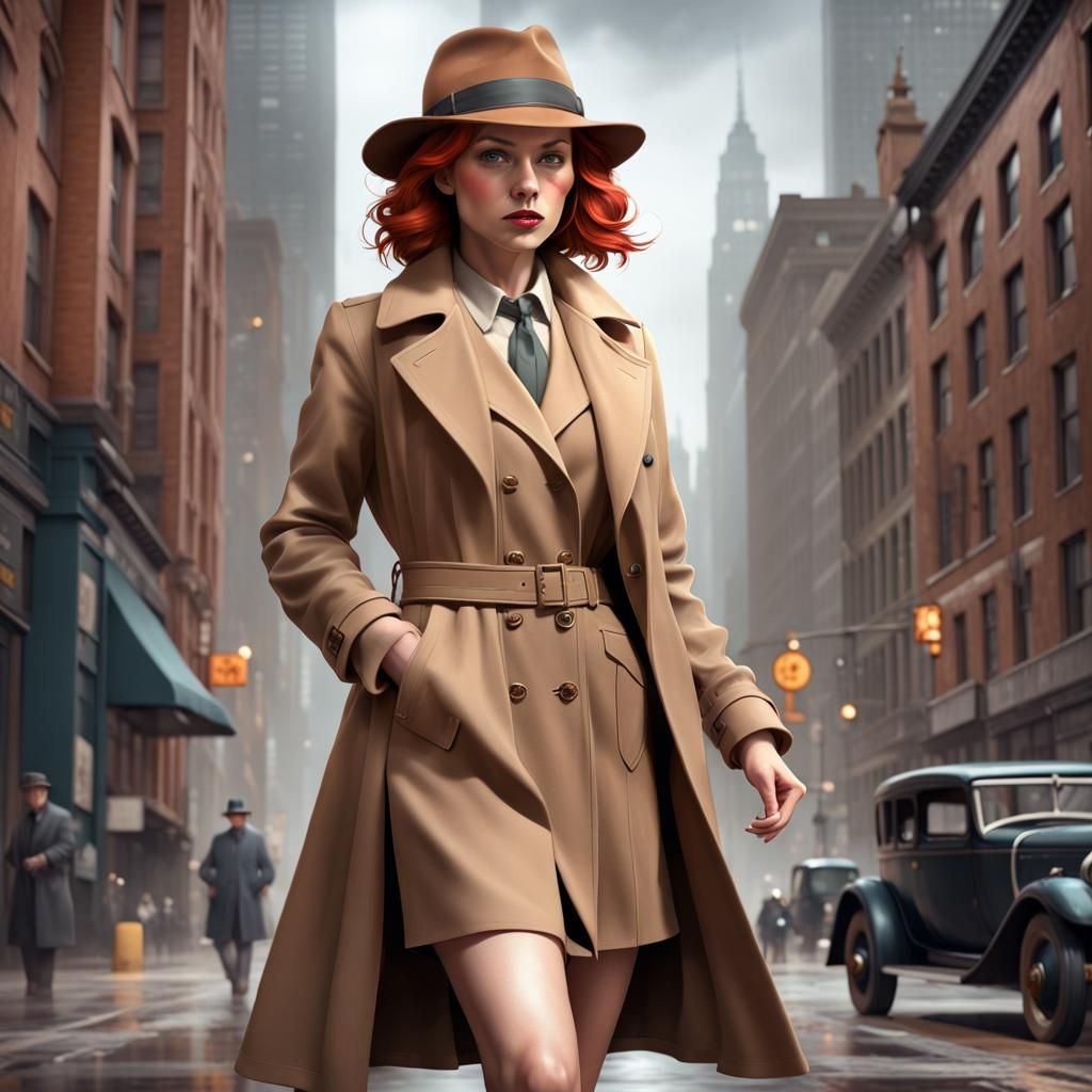 Female Detective walking down the street
