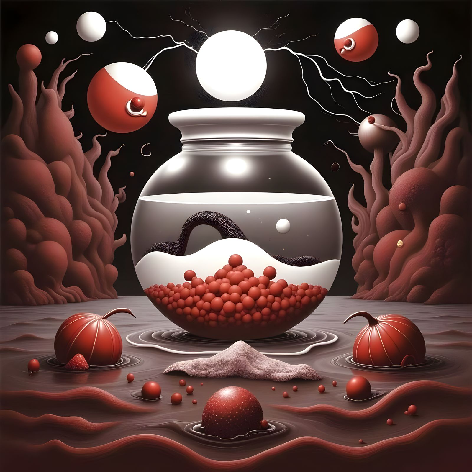 Glowing Electro Disco Scene in a Retro 1970s Fishbowl