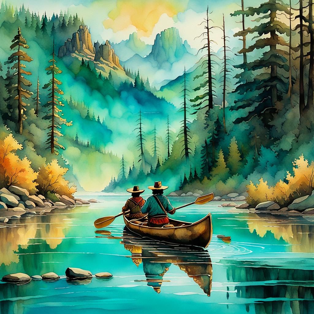 Native Americans in Canoe: Watercolor Alcohol Ink