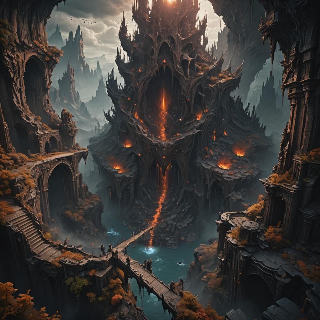 Abyss Gazing: Detailed Matte Painting in Deep Color