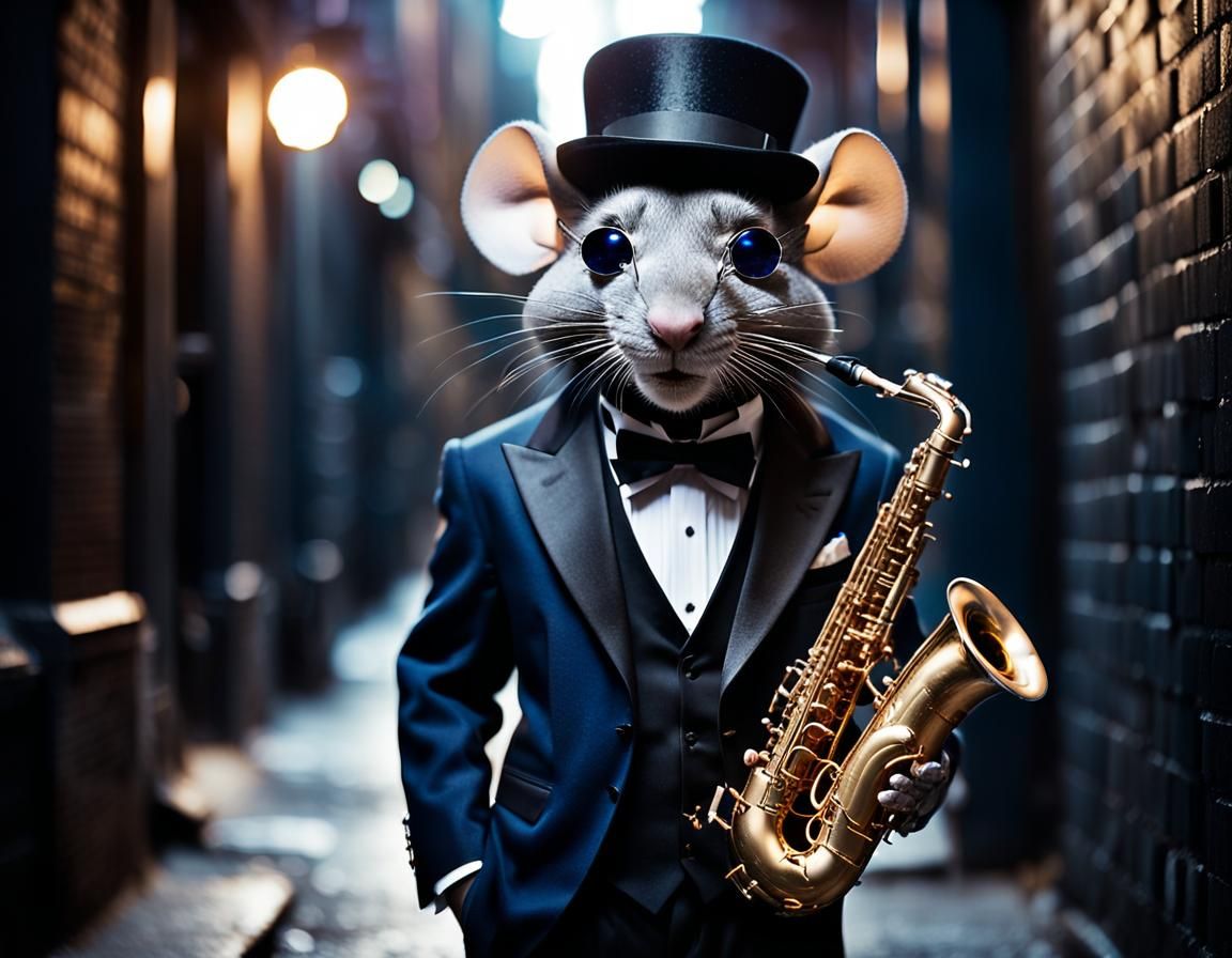 Jazz Mouse Portrait in Film Noir Style