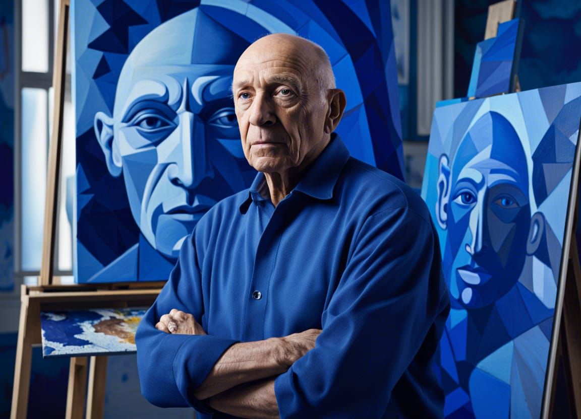 Picasso in Blue Art Studio: Hyperrealistic Rendering
