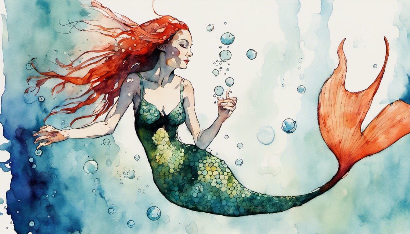 Mermaid in Ocean Reef: Watercolour Illustration