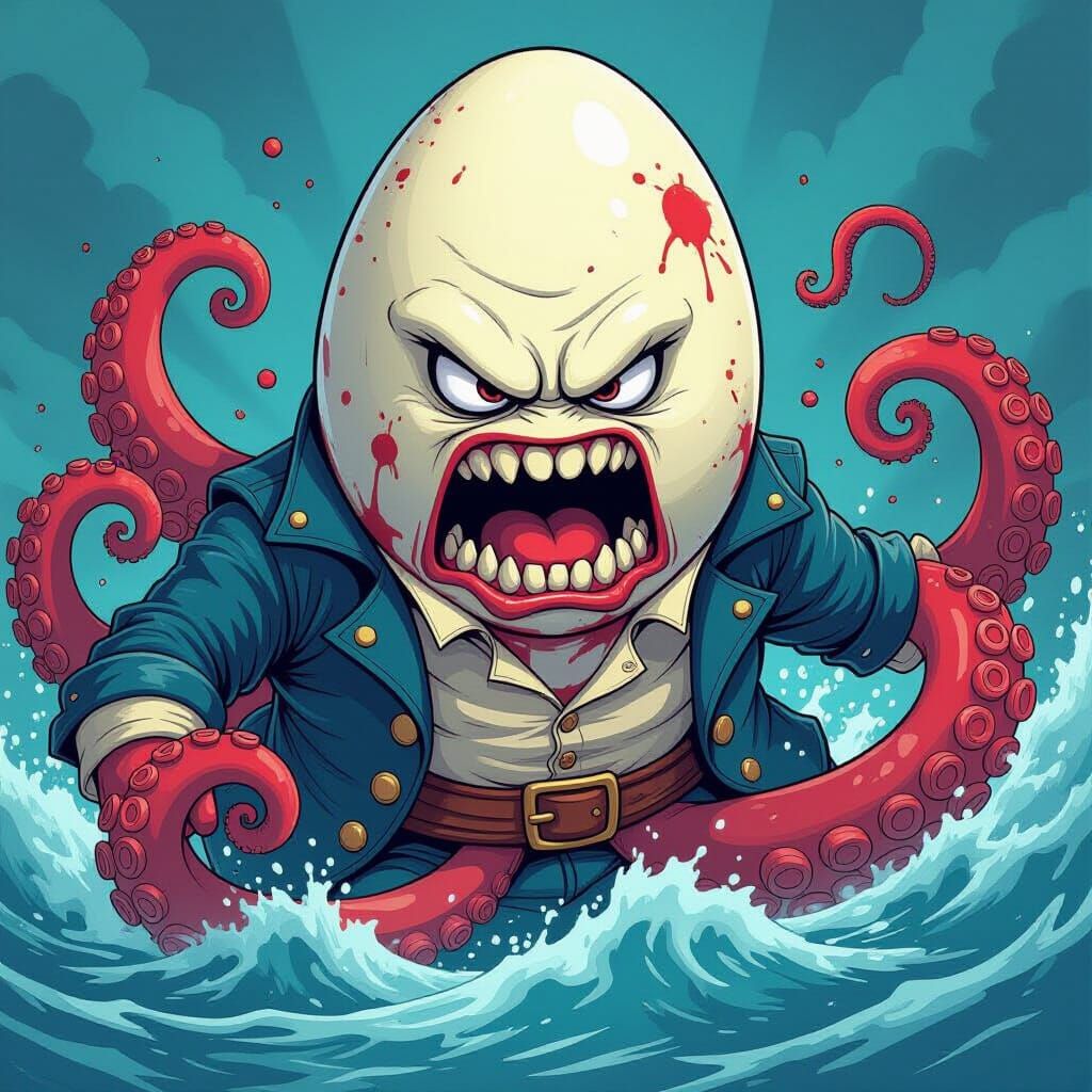 Furious Egg Kraken in Comic Book Style